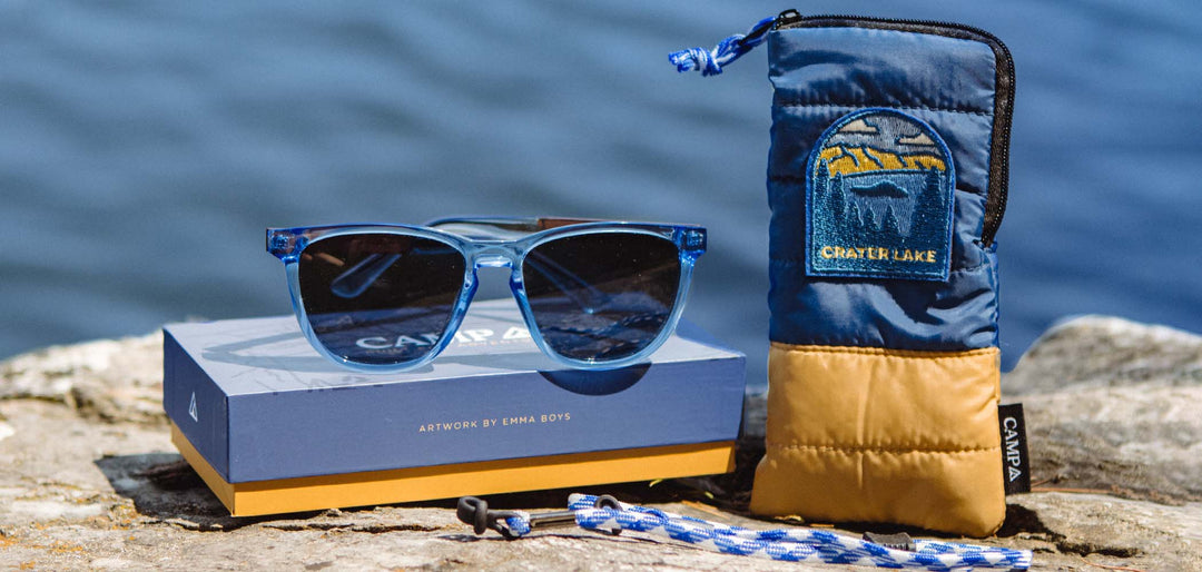 Lake*Engraved Walnut*Basic Polarized Blue + Lake*Engraved Walnut*HD Plus Polarized Blue | CAMP Arrowcrest Lake Sunglasses