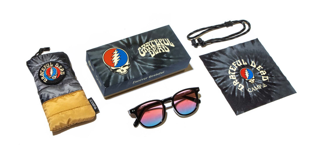 Black*Walnut*Basic Polarized Sunset + Black*Walnut*HD Plus Polarized Sunset + Black*Walnut*rx | CAMP Topo Black Grateful Dead Stealie Sunglasses