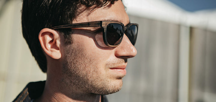 Distressed Dark Walnut*Grey + Distressed Dark Walnut*Grey Polarized | Shwood Prescott Wood Sunglasses Distressed Dark Walnut